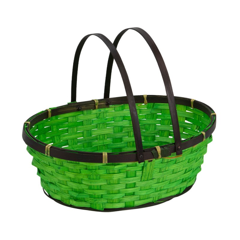 Panier bambou ovale vert contour chocolat