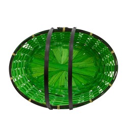 Panier bambou ovale vert contour chocolat