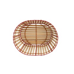 Corbeille ovale asymetrique en metal rouge et bambou naturel