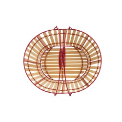 Panier ovale en metal rouge et bambou naturel avec 2 anses