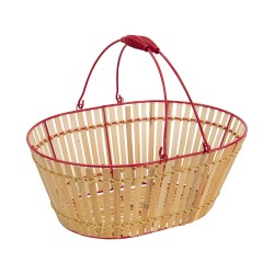 Panier ovale en bois et metal rouge + 2 anses pliables