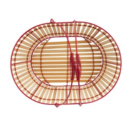 Panier ovale en bois et metal rouge + 2 anses pliables