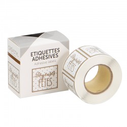 Rouleau de 500 etiquettes Joyeuses Fetes