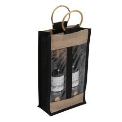 Sac en jute naturel et noir pour 2 bouteilles