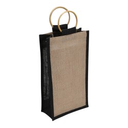 Sac en jute naturel et noir pour 2 bouteilles