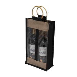 Sac en jute naturel et noir pour 2 bouteilles