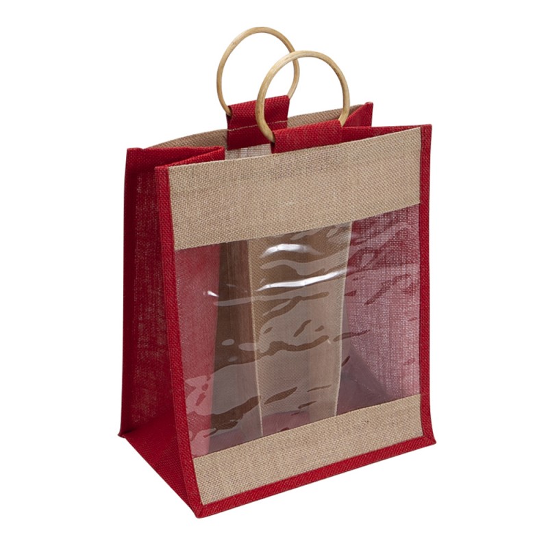 Sac en jute naturel et rouge pour 6 bouteilles