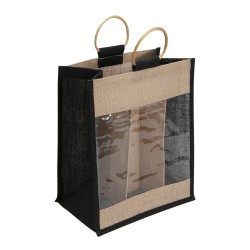 Sac en jute naturel et noir pour 6 bouteilles