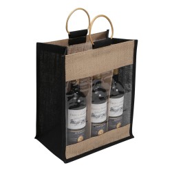 Sac en jute naturel et noir pour 6 bouteilles 30x20x36
