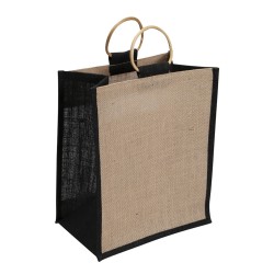 Sac en jute naturel et noir pour 6 bouteilles 30x20x36