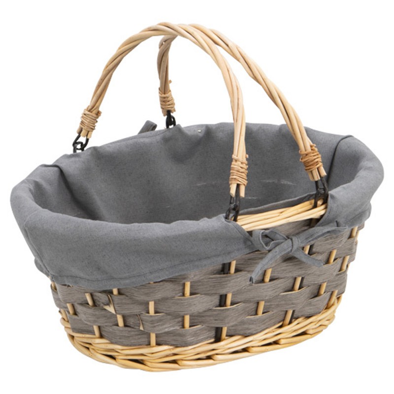 Panier ovale Osier gris Tissu gris