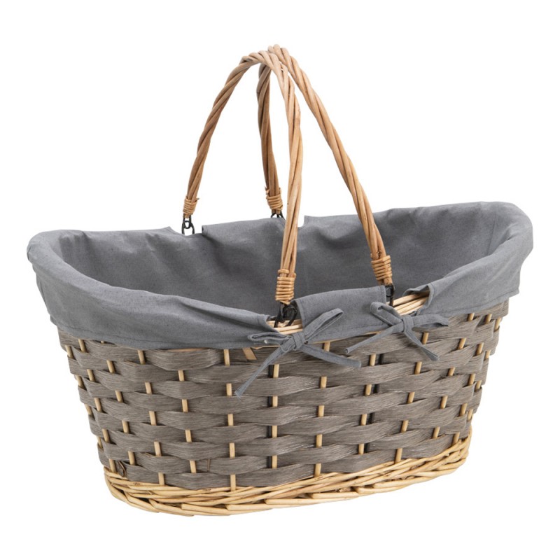 Panier ovale Osier gris Tissu gris