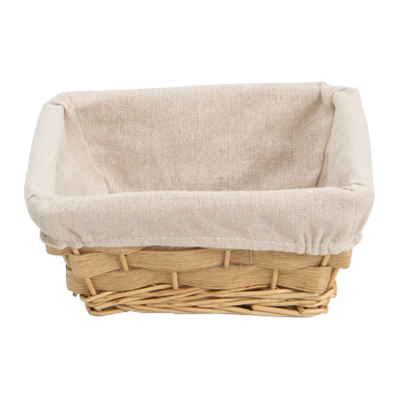 Corbeille osier naturel tissu beige 22x22x9cm