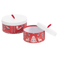 Set 2 Boites a chapeau noel  ronde carton Scandinave rouge