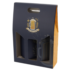 Etui en carton FSC pour 3 bouteilles biere bleu et jaune