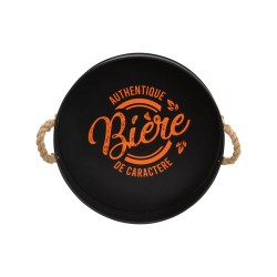 Plateau rond metal noir + poignees corde deco biere orange