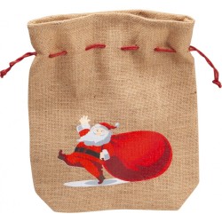 Pochon jute Pere-Noel avec cordon