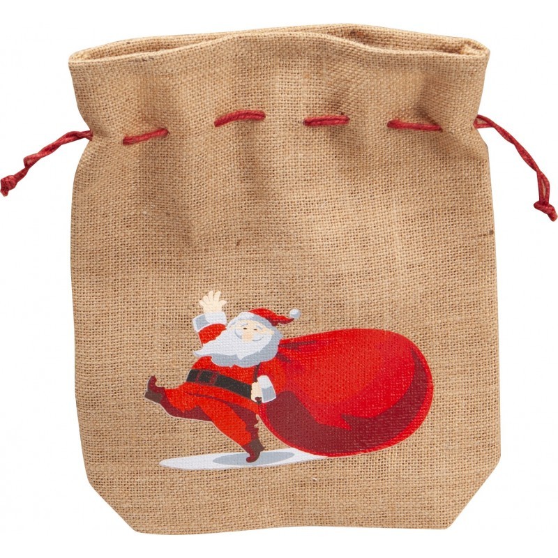 Pochon jute Pere-Noel rouge 25x6x30cm