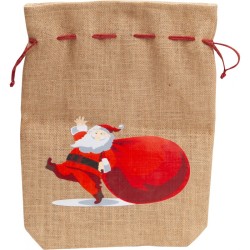 Pochon jute Pere-Noel ave cordon