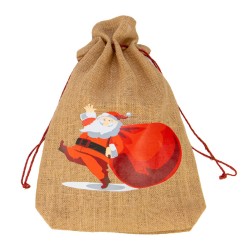 Pochon jute Pere-Noel ave cordon