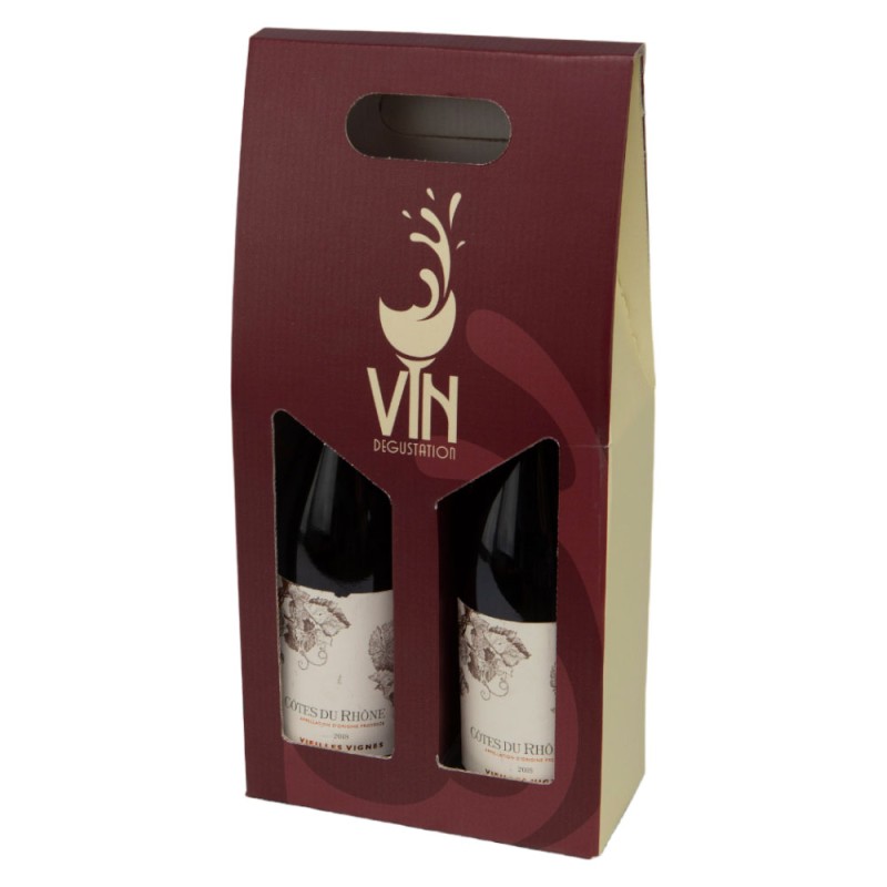 ONLY BOXES Lot De 10 Étuis Carton Pour 2 Bouteilles Vin - Boîtes Cadeau Horizontal Avec Poignée, Emballage Expédition