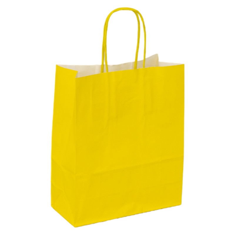 Sac kraft 90g jaune poignees torsadees