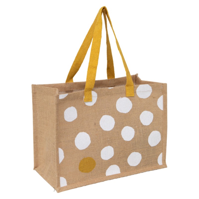 Sac jute deco pois blanc er dore avec anses dorees