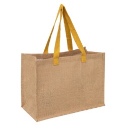 Sac jute deco pois blanc er dore avec anses dorees