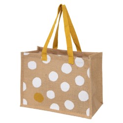 Sac jute deco pois blanc er dore avec anses dorees