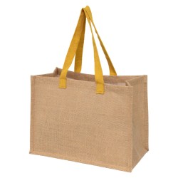 Sac jute deco pois blanc er dore avec anses dorees