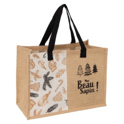 Sac jute naturel Deco Mon beau sapin + 2 anses noires