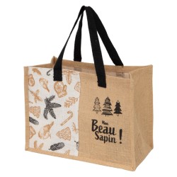 Sac jute naturel Deco Mon beau sapin + 2 anses noires