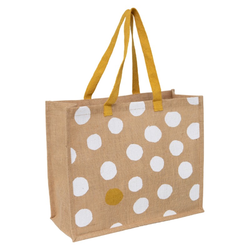 Sac jute deco pois blanc er dore avec anses dorees