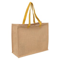 Sac jute deco pois blanc er dore avec anses dorees