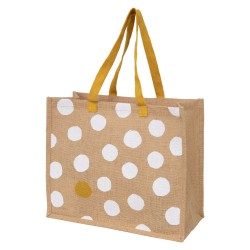 Sac jute deco pois blanc er dore avec anses dorees