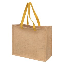 Sac jute deco pois blanc er dore avec anses dorees