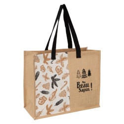 Sac jute naturel Deco Mon beau sapin + 2 anses noires