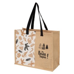 Sac jute naturel Deco Mon beau sapin + 2 anses noires