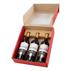 Coffret carton rouge 3 bouteilles avec fenetre