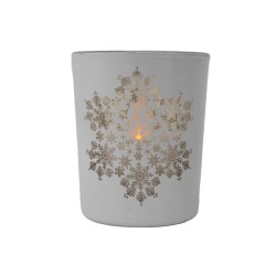 Photophore blanc motif flocon + bougie LED