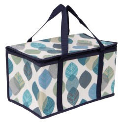 Sac isotherme couleur creme motif feuilles bleues