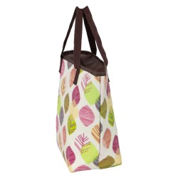 Sac isotherme coloris creme motif feuilles colorees