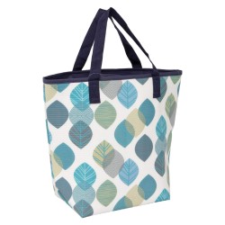 Sac isotherme coloris creme motif feuilles bleues