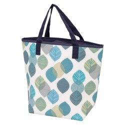 Sac isotherme coloris creme motif feuilles bleues