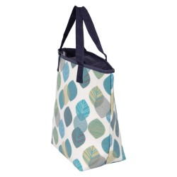 Sac isotherme coloris creme motif feuilles bleues