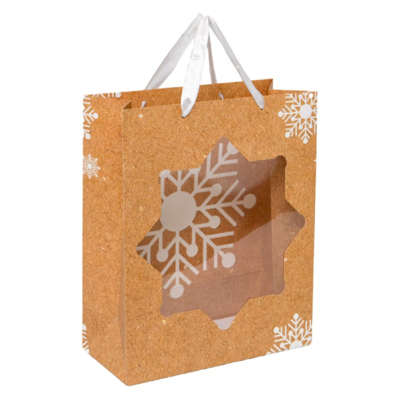 Sac carton naturel deco flocon blanc+fenetre