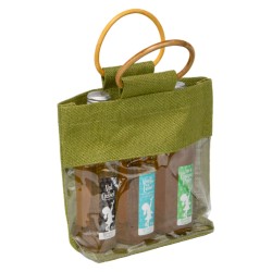 Sac jute et bois vert fenetre transparente 24x7x20cm