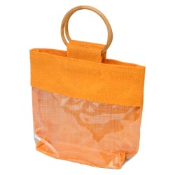 Sac jute et bois fenetre transparente 24x7x20cm