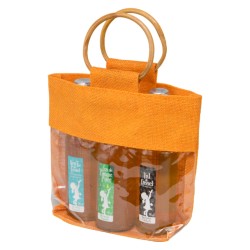 Sac jute et bois fenetre transparente 24x7x20cm