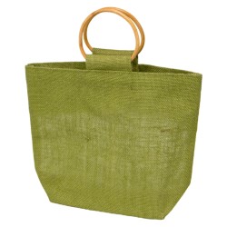 Sac jute et bois vert fenetre transparente 30x10x23cm